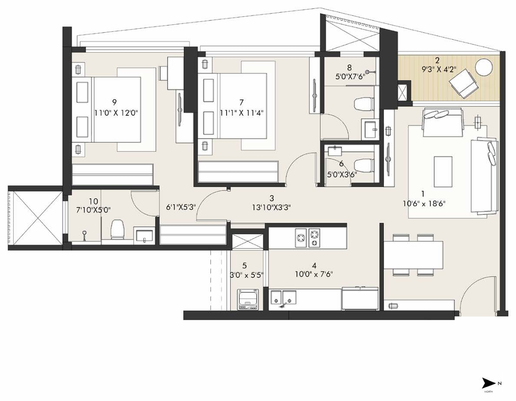 2 BHK Floor Plan